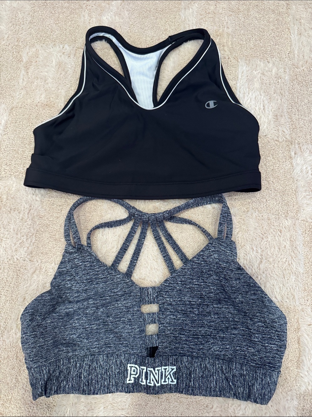 PINK ULTIMATE Sports bra &  Champion Black Racerback Sports Bra Sz Large